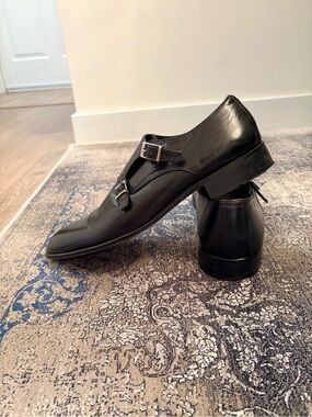 Men's Italian Black Double Strap Dress Shoes, size 42